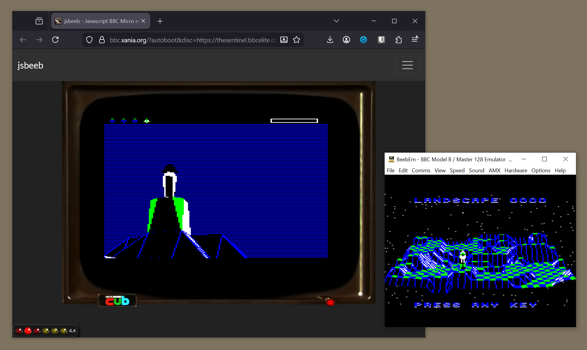 The Sentinel in JSBeeb and BeebEm