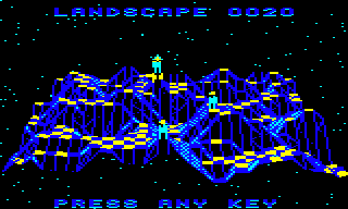 The landscape preview screen for landscape 0020 in the BBC Micro version of The Sentinel