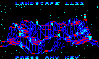 The landscape preview screen for landscape 1122 in the BBC Micro version of The Sentinel