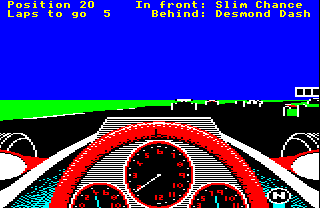 The view at the start of a race in BBC Micro Revs